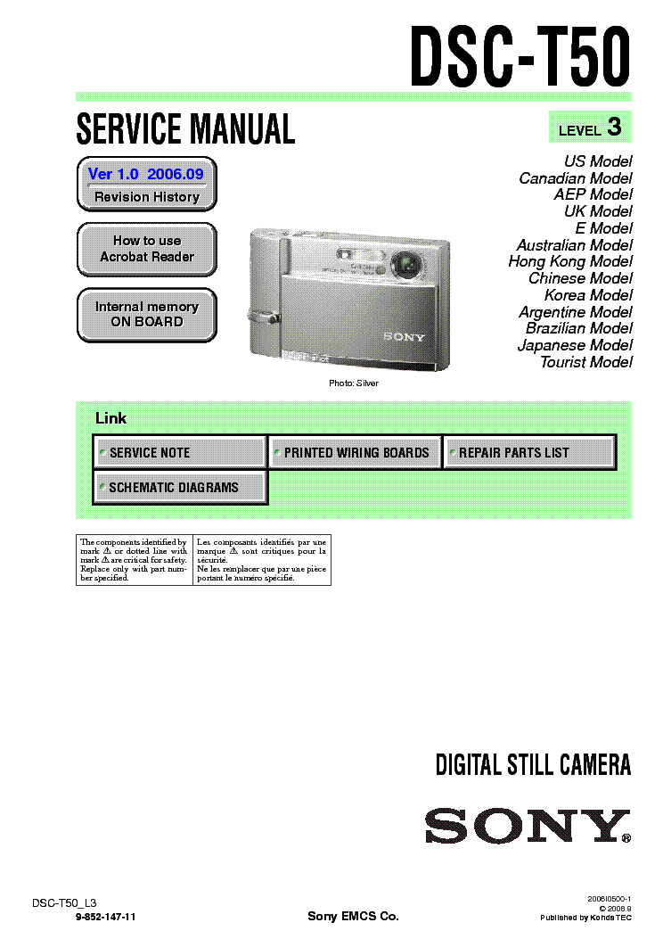 SONY DSC-T50 LEVEL-3 VER-1.0 service manual