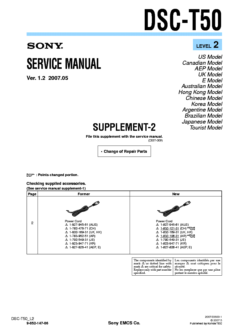 SONY DSC-T50 SUPP LEVEL-2 VER-1.2 service manual