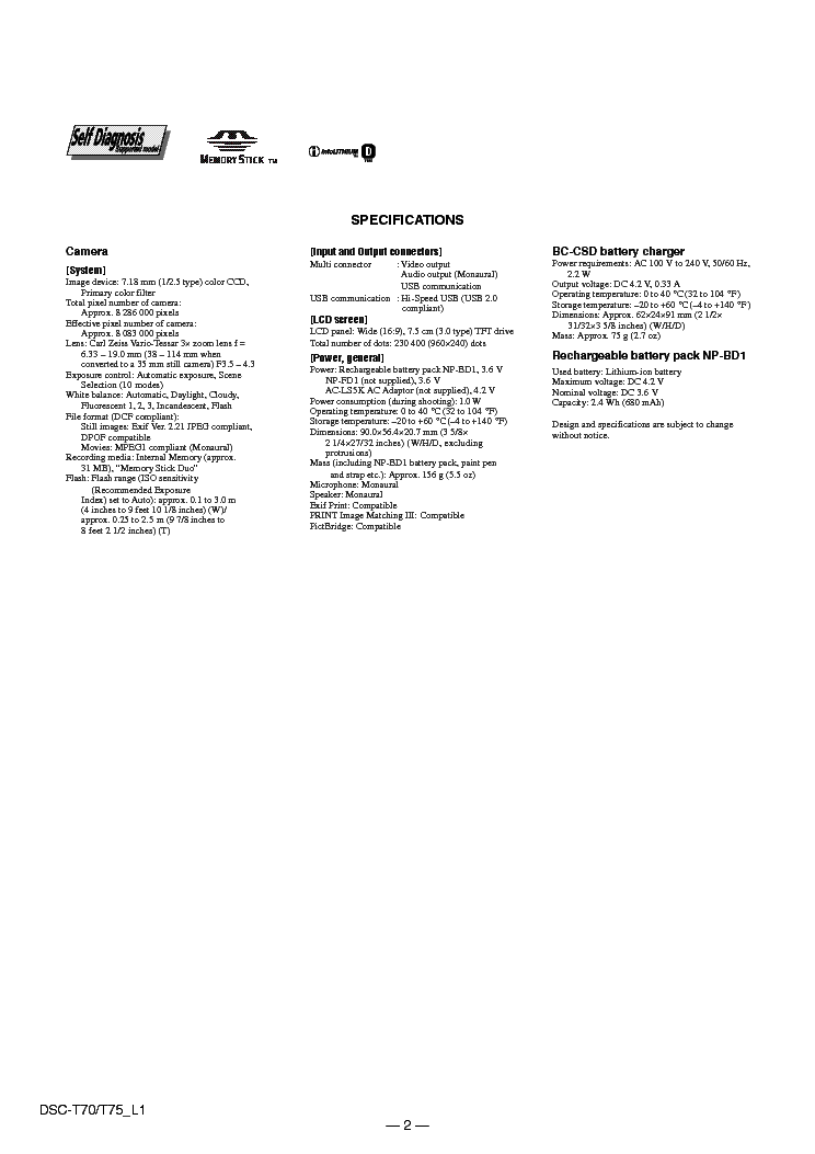 SONY DSC-T70-T75-L1 service manual (2nd page)