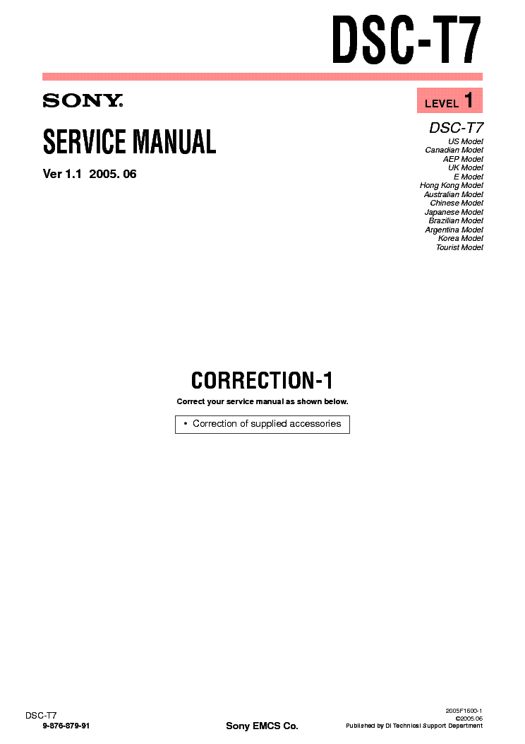SONY DSC-T7 CORR LEVEL1 VER-1.1 service manual