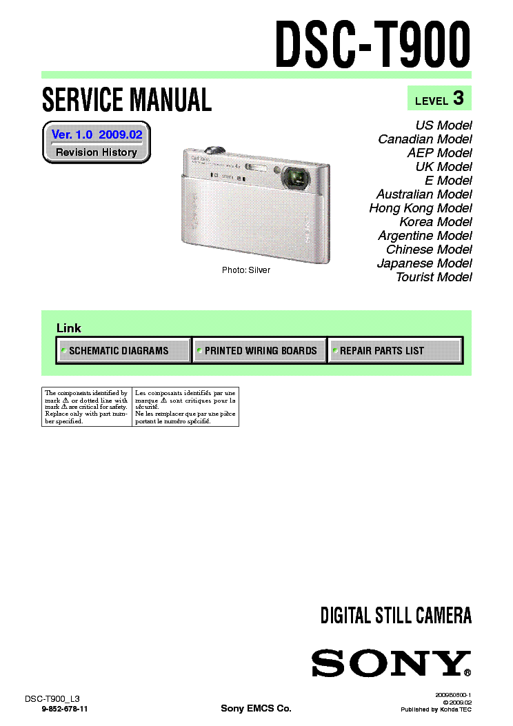 SONY DSC-T900 LEVEL-3 VER-1.0 service manual
