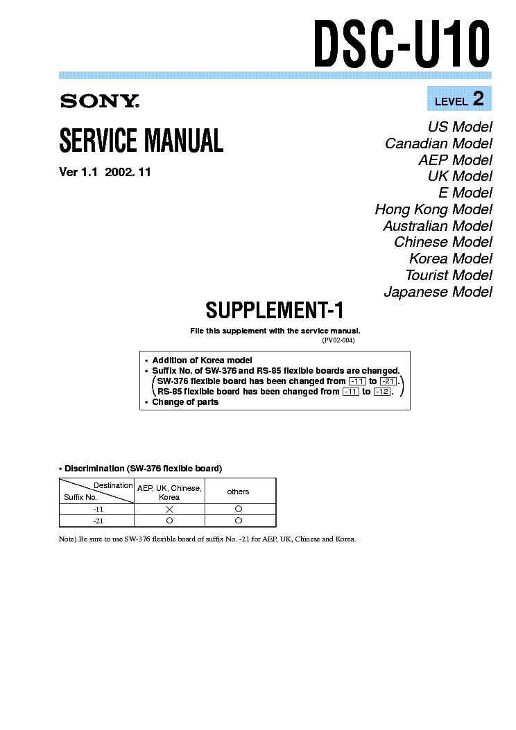 SONY DSC-U10 SUPP LEVEL-2 VER-1.1 service manual