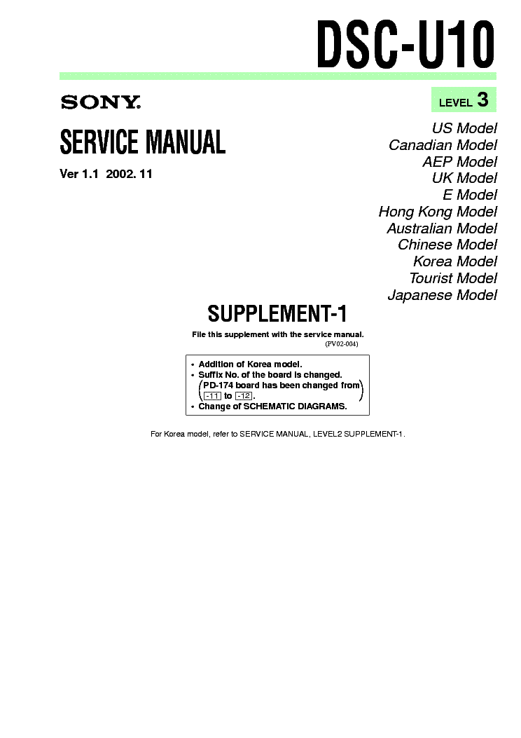 SONY DSC-U10 SUPP LEVEL-3 VER-1.1 service manual