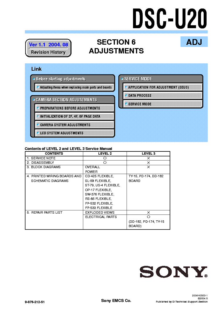 SONY DSC-U20 ADJUSTMENT VER-1.1 service manual