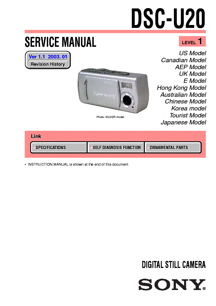SONY DSC-U20 LEVEL-1 VER-1.1 service manual