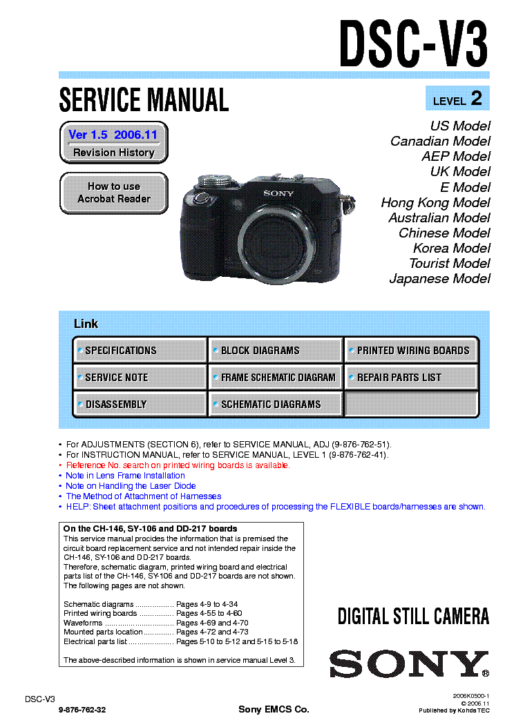 SONY DSC-V3 LEVEL2 VER1.5 SM service manual (1st page)