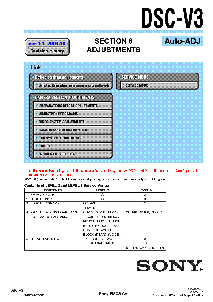 SONY DSC-V3 VER1.1 service manual