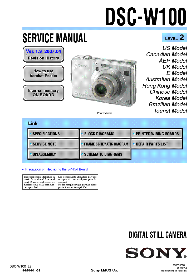 SONY DSC-W100 LEVEL2 VER1.3 SM service manual