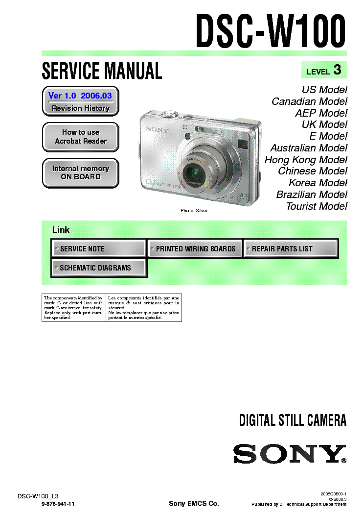 SONY DSC-W100 LEVEL3 VER1.0 SM service manual