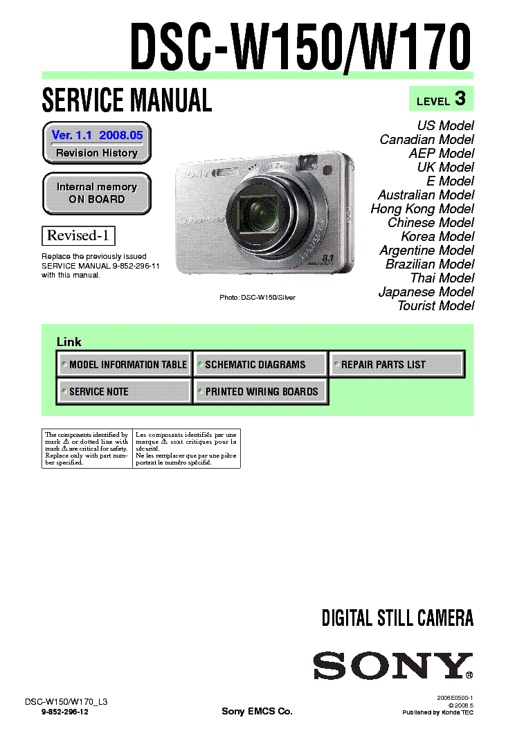 SONY DSC-W150-W170-L3 service manual