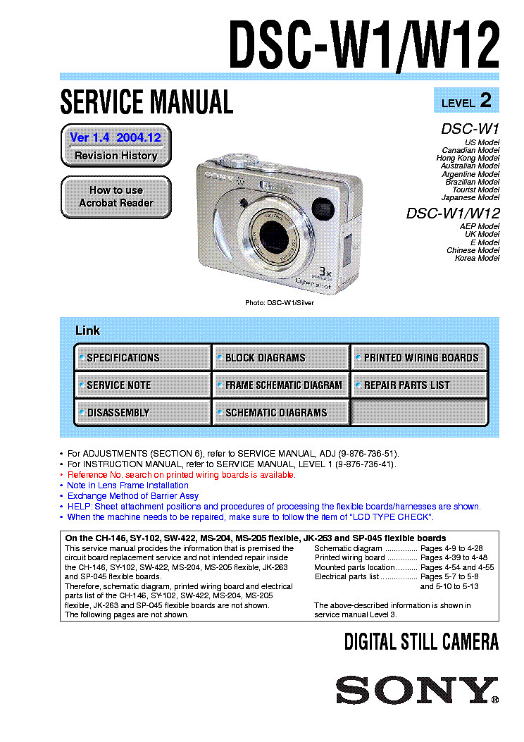 SONY DSC-W1 W12 LEVEL2 VER1.4 SM service manual