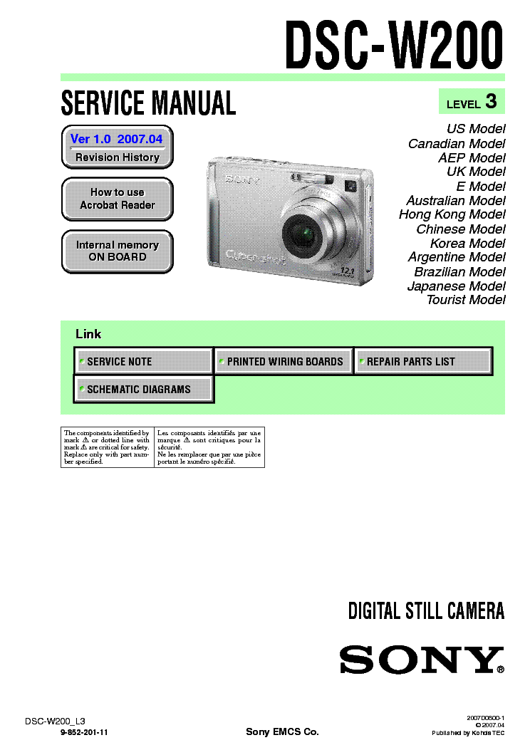 SONY DSC-W200-L3 service manual