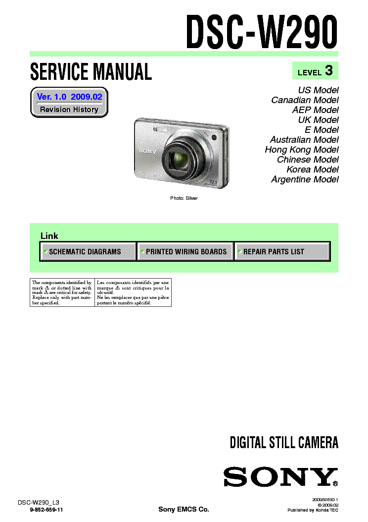 SONY DSC-W290-LEVEL-3 service manual