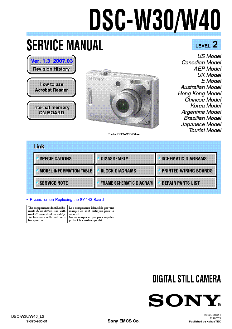 SONY DSC-W30 W40 LEVEL-2 VER-1.3 SM service manual