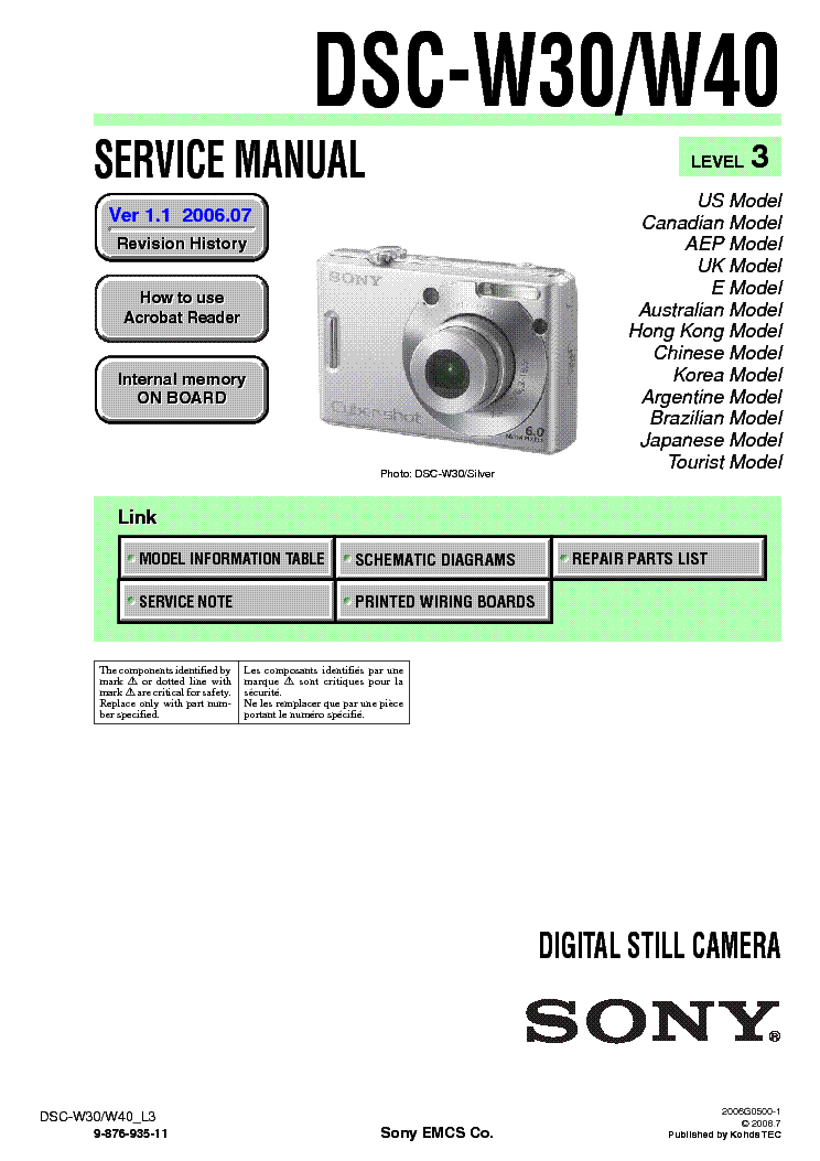 SONY DSC-W30 W40 LEVEL3 VER1.1 SM service manual