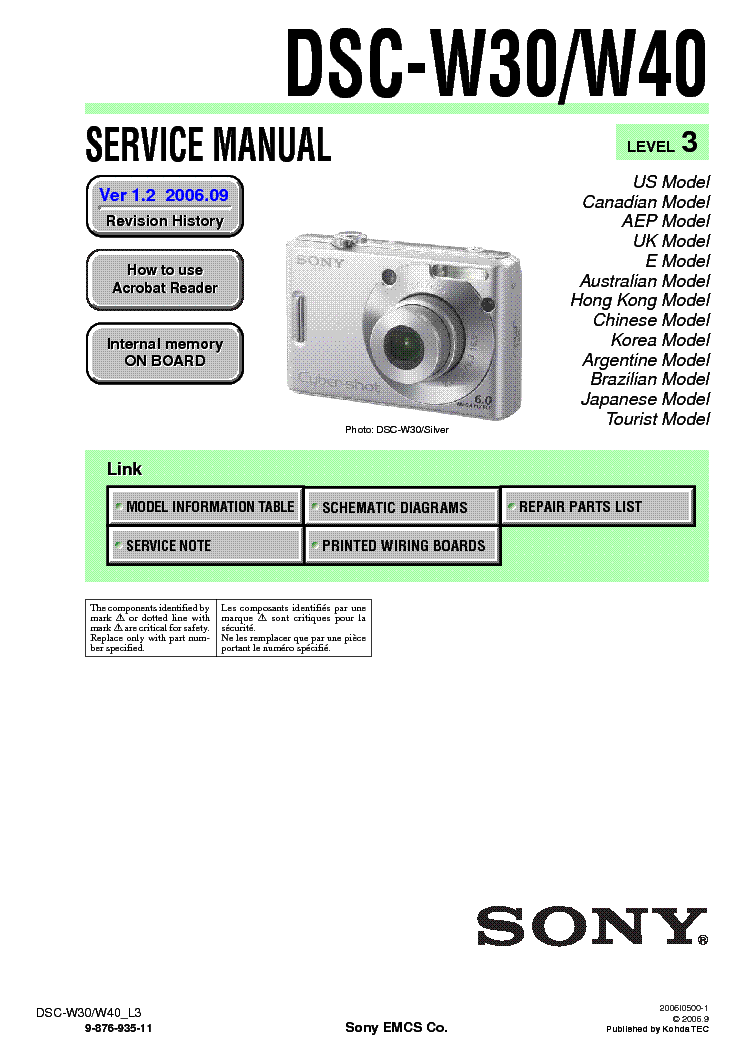 SONY DSC-W30 W40 LEVEL3 VER1.2 SM service manual