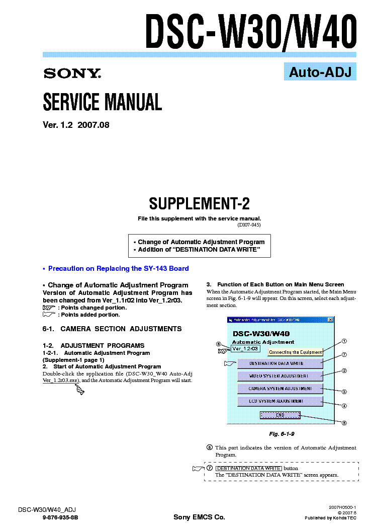 SONY DSC-W30 W40 SUPP ADJUSTMENT VER1.2 service manual