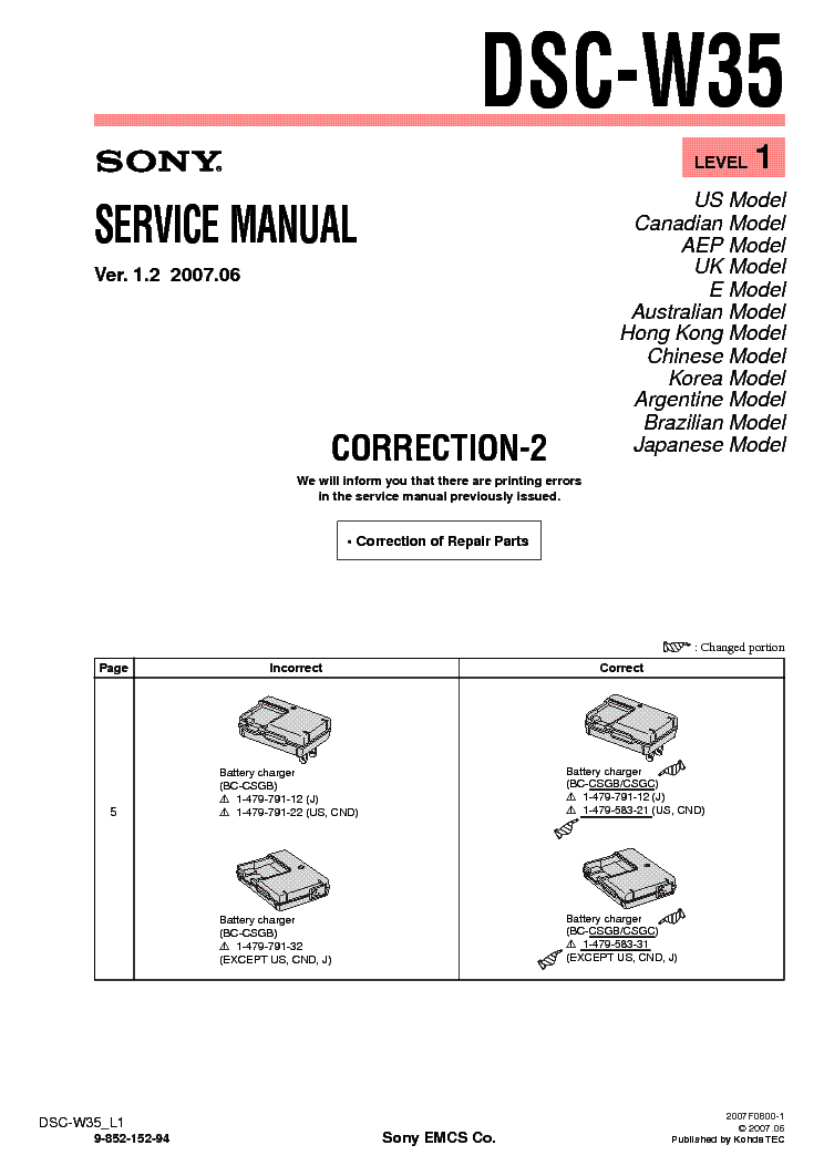 SONY DSC-W35 CORR LEVEL1 VER1.2 service manual
