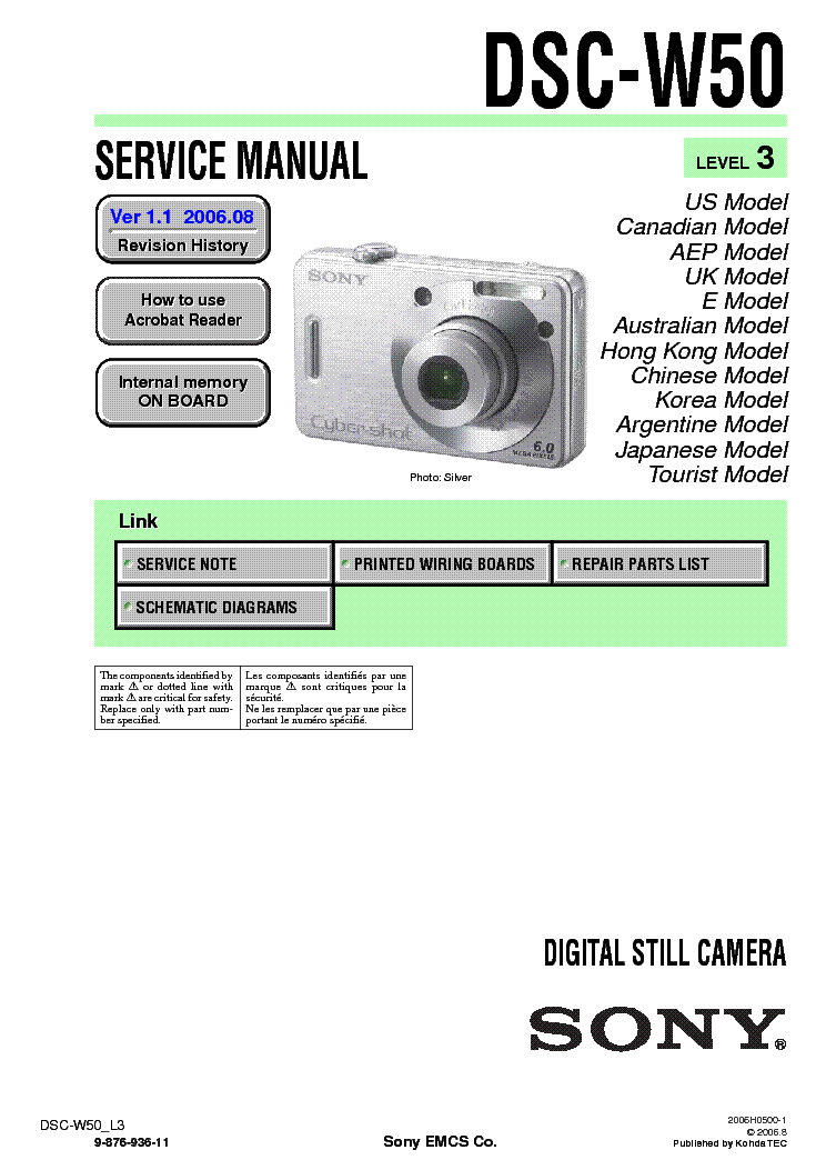 SONY DSC-W50 LEVEL3 VER1.1 SM service manual