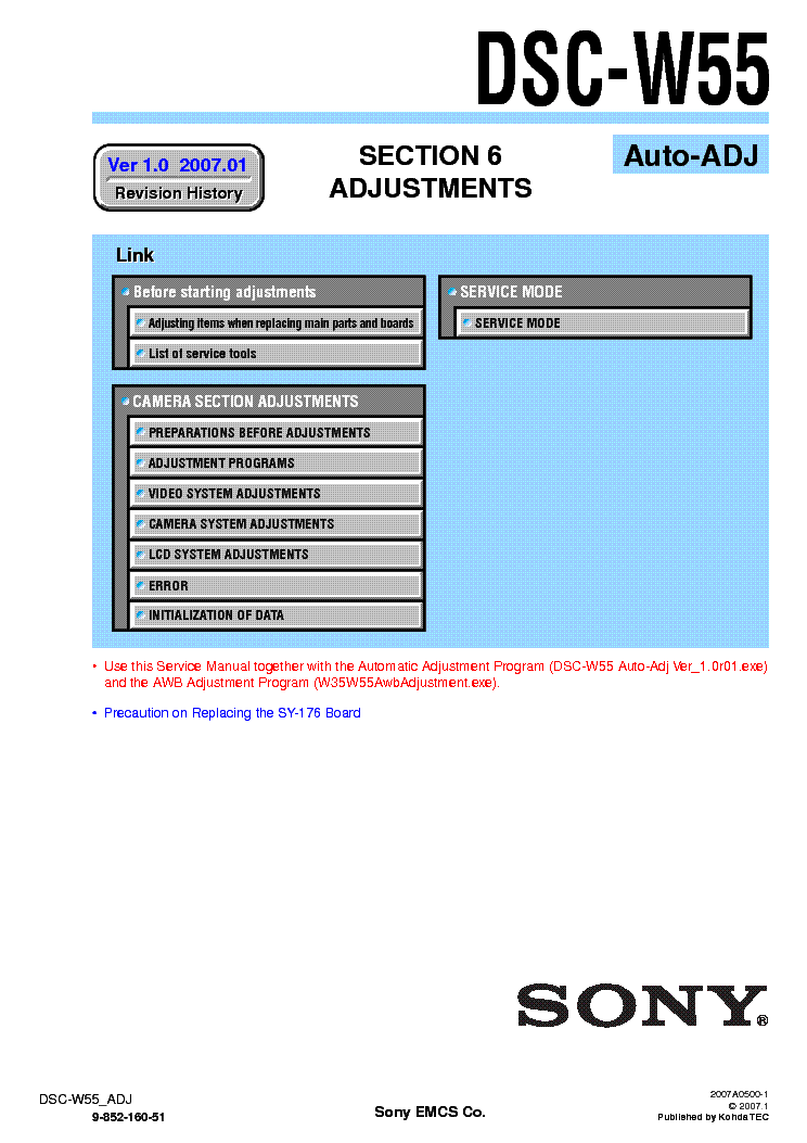 SONY DSC-W55 ADJUSTMENT VER1.0 service manual