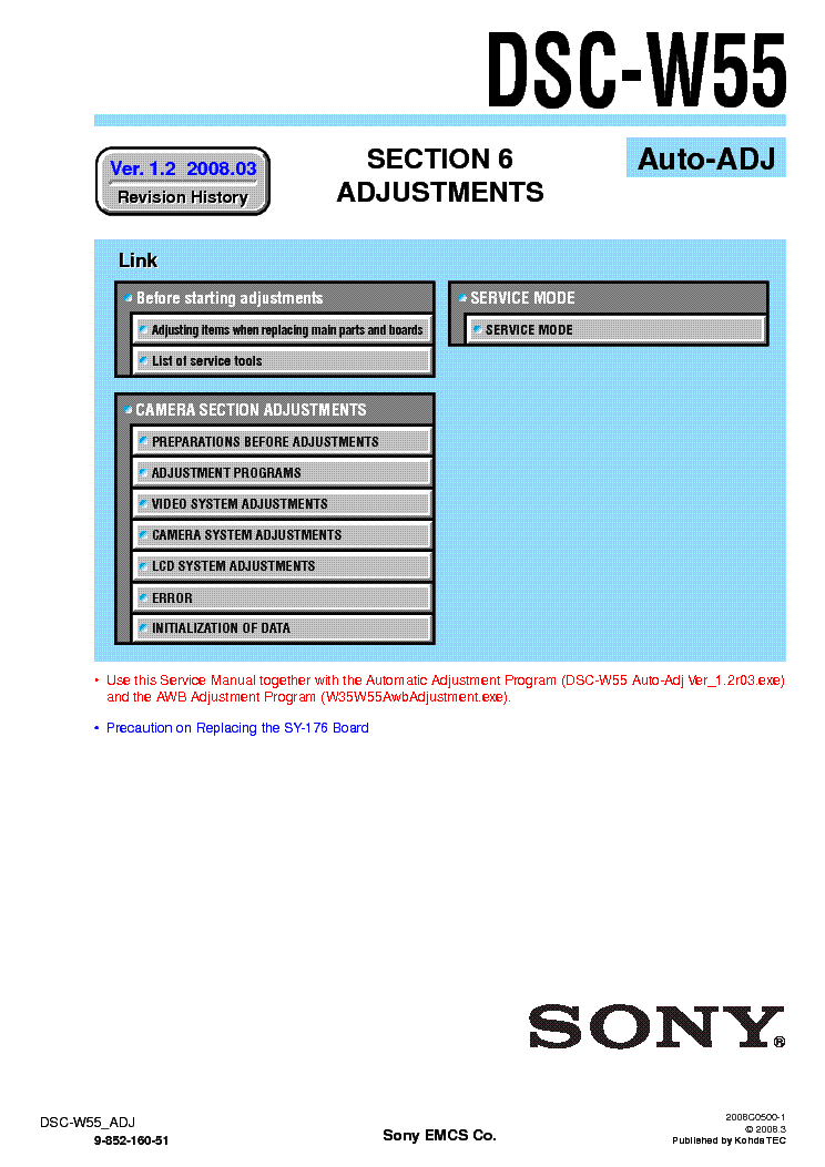 SONY DSC-W55 ADJUSTMENT VER1.2 service manual