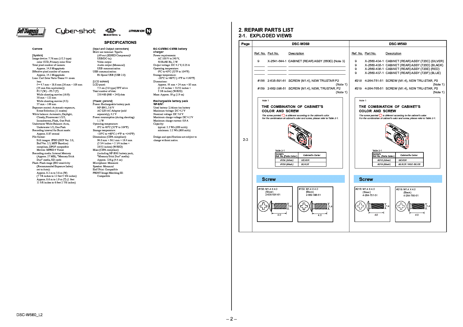 SONY DSC-W560L2 SM service manual (2nd page)