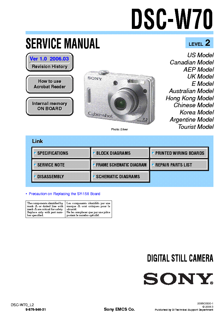 SONY DSC-W70 LEVEL2 VER1.0 SM service manual