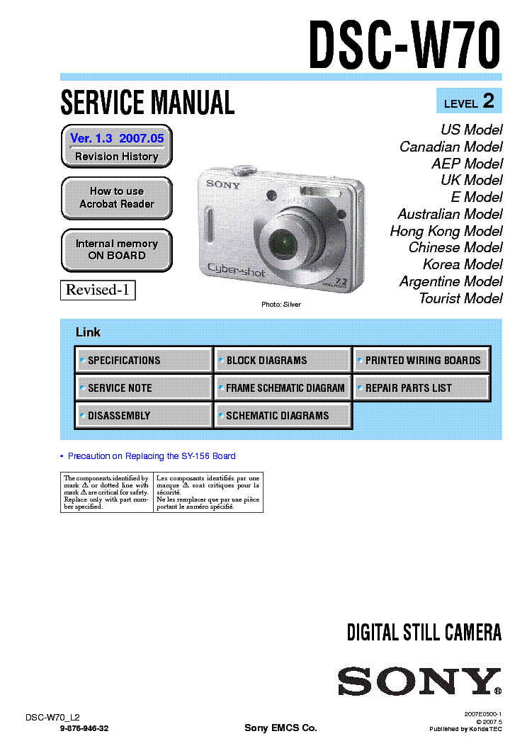 SONY DSC-W70 LEVEL2 VER1.3 SM service manual