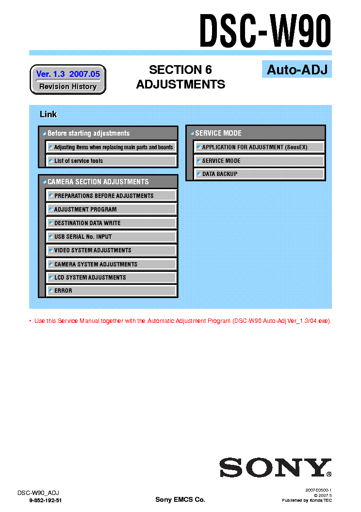 SONY DSC-W90 ADJUSTMENT VER1.3 service manual