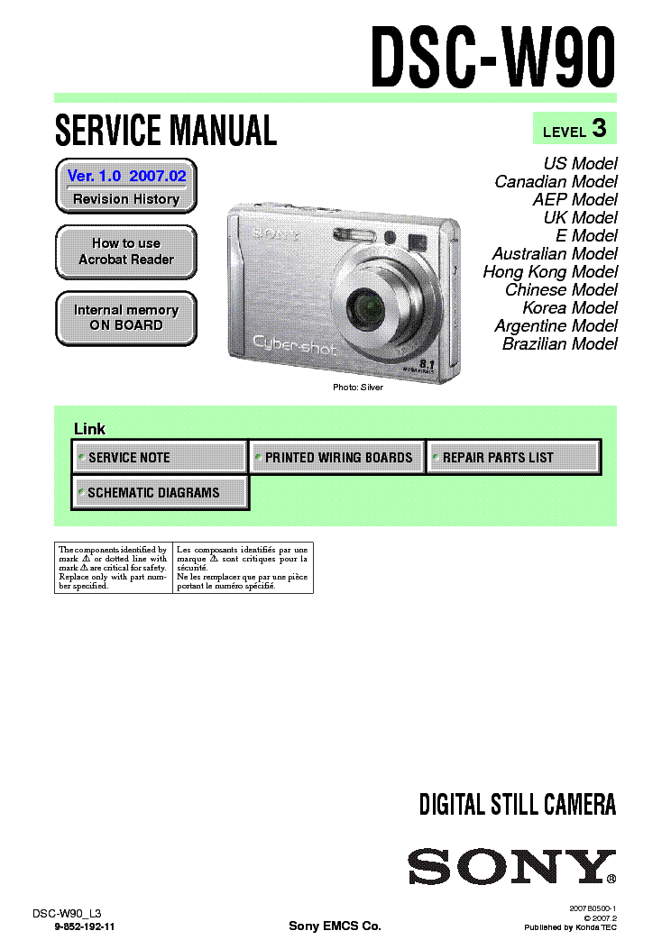 SONY DSC-W90 LEVEL3 VER1.0 SM service manual (1st page)