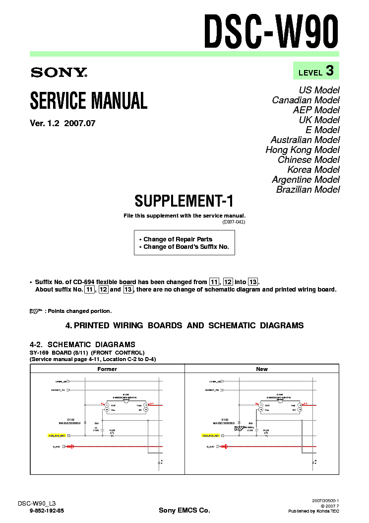 SONY DSC-W90 SUPP LEVEL3 VER1.2 service manual (1st page)