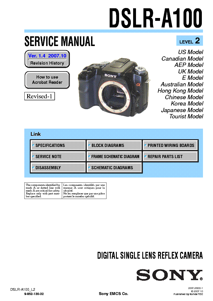 SONY DSLR-A100 LEVEL2 VER1.4 SM service manual