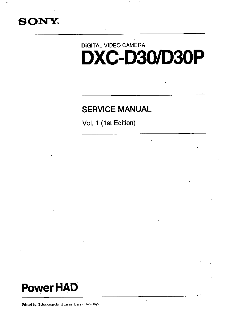 SONY DXC-D30 DXC-D30P SM Service Manual download, schematics