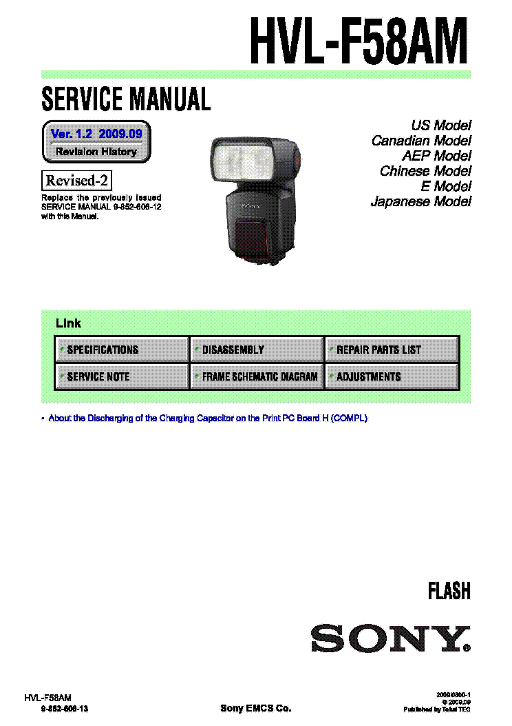 SONY HVL-F58AM SM VER.1.2 Service Manual download, schematics