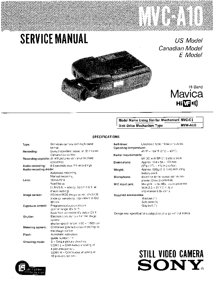 SONY MVC-A10 SM service manual (1st page)