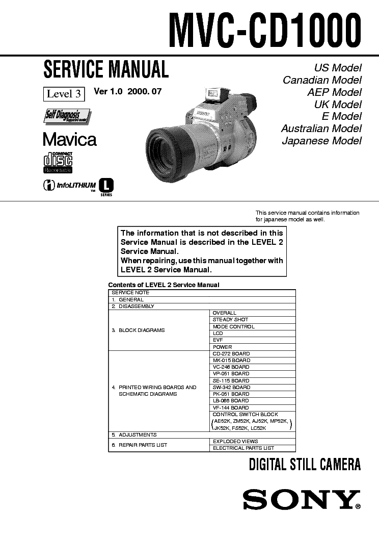 SONY MVC-CD1000 LEVEL3 VER1.0 service manual