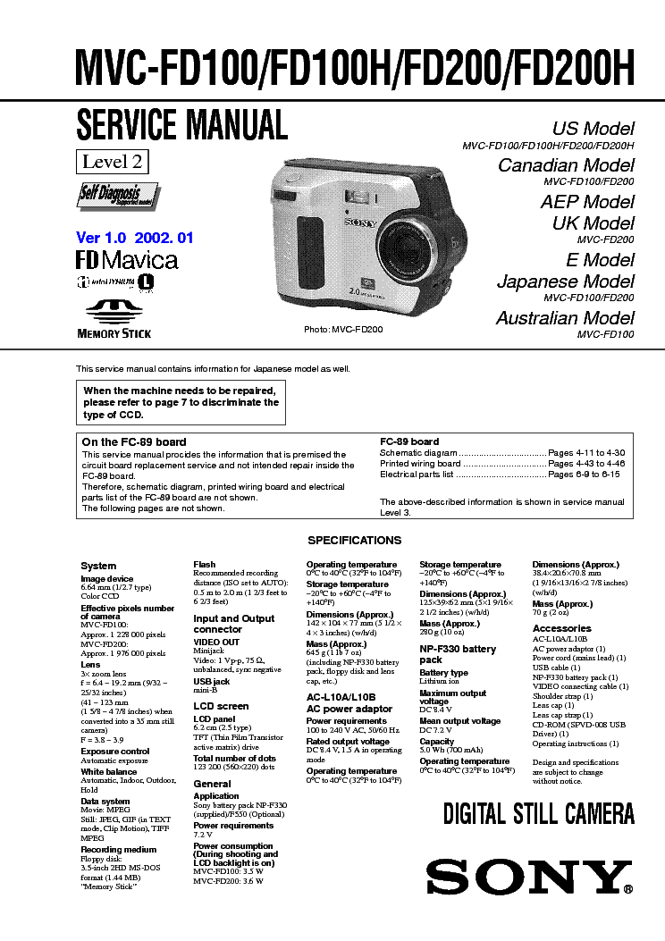 SONY MVC-FD100 FD200 LEVEL2 VER1.0 service manual