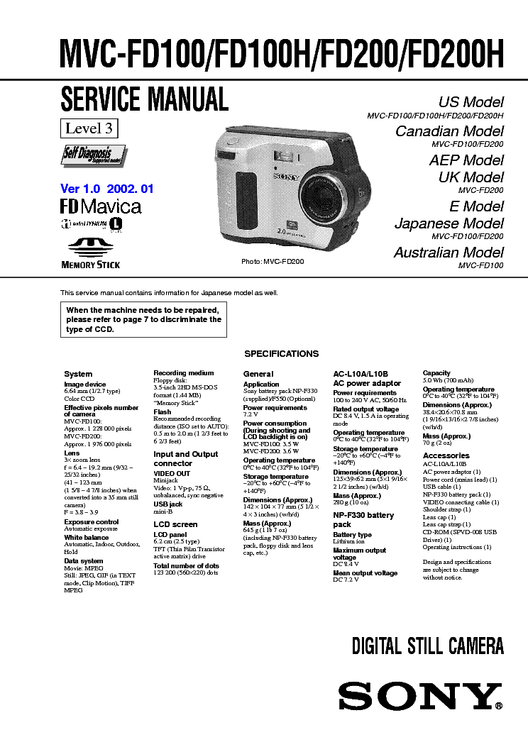 SONY MVC-FD100 FD200 LEVEL3 VER1.0 service manual