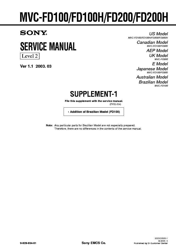 SONY MVC-FD100 FD200 SUPP LEVEL2 VER1.1 service manual