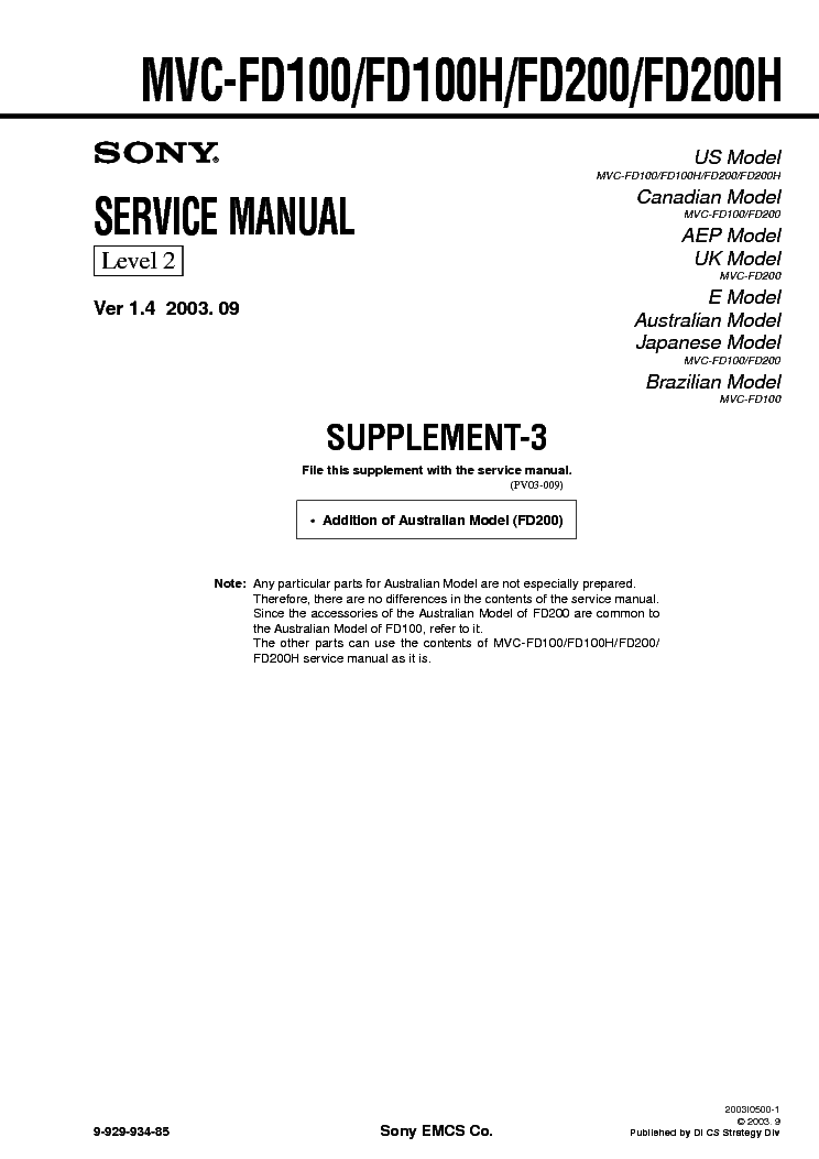 SONY MVC-FD100 FD200 SUPP LEVEL2 VER1.4 service manual