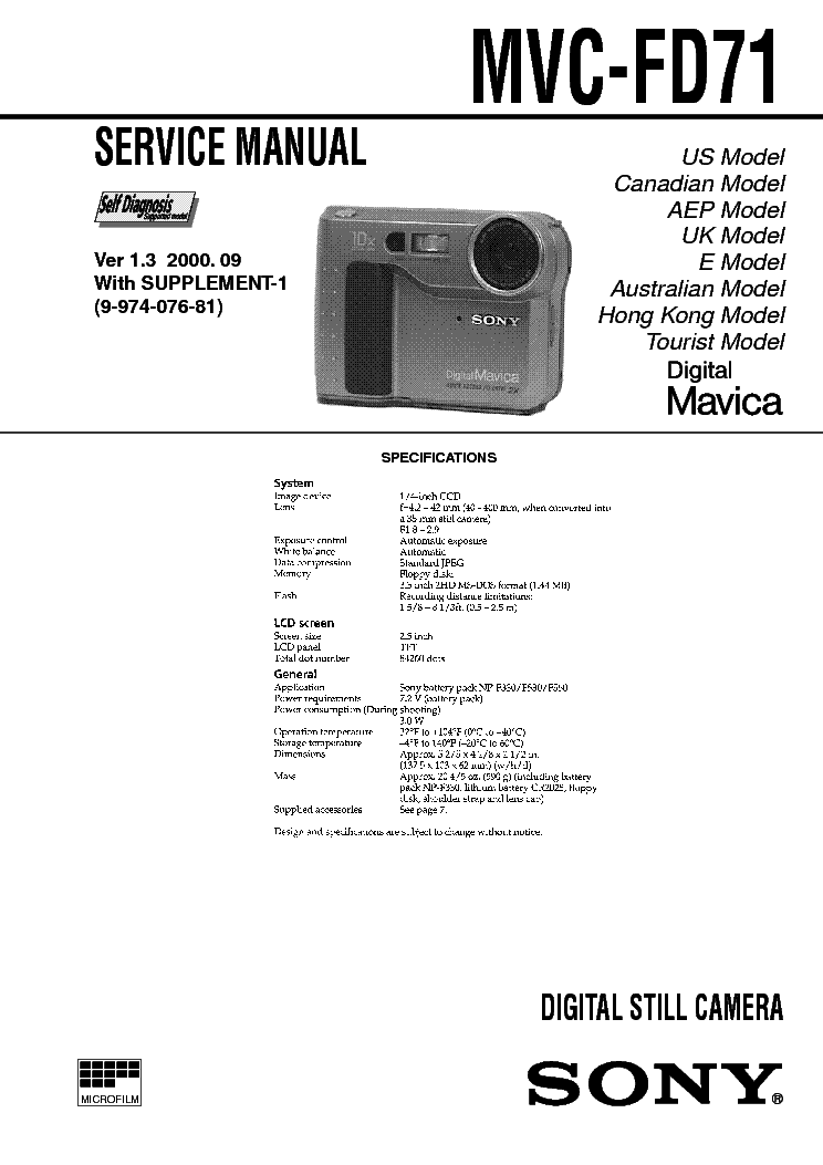 SONY MVC-FD71 service manual