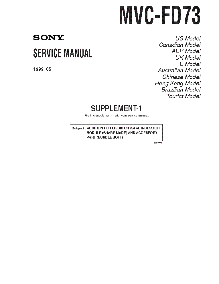 SONY MVC-FD73 SUPP-1 SM service manual