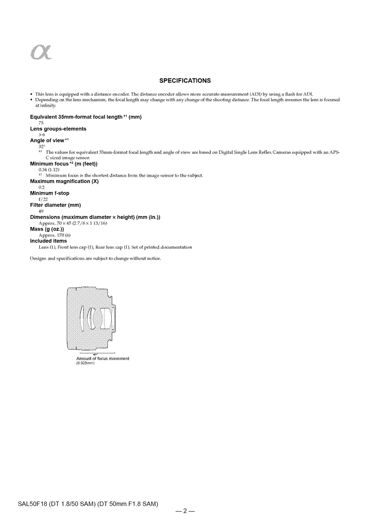 SONY SAL50F18 VER.1.3 Service Manual download, schematics, eeprom ...