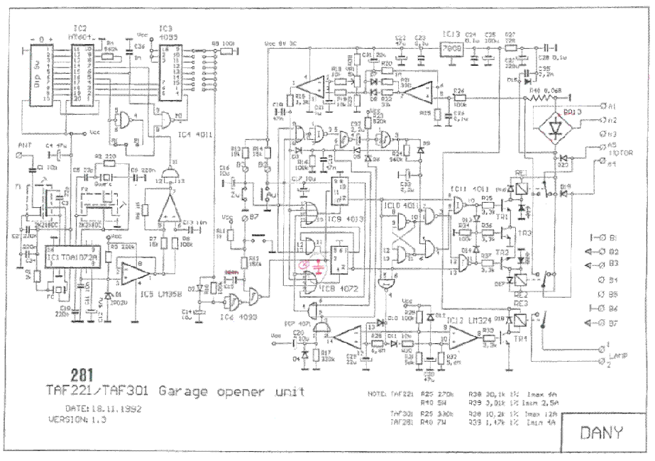 EINHELL GARAGE OPENER TAF221-TAF301-7400321 ARTNO 7400321 DANY 1992 VER.1.3 SCH service manual (1st page)