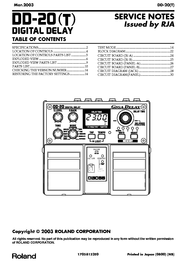 BOSS DD-20-T Service Manual download, schematics, eeprom, repair info