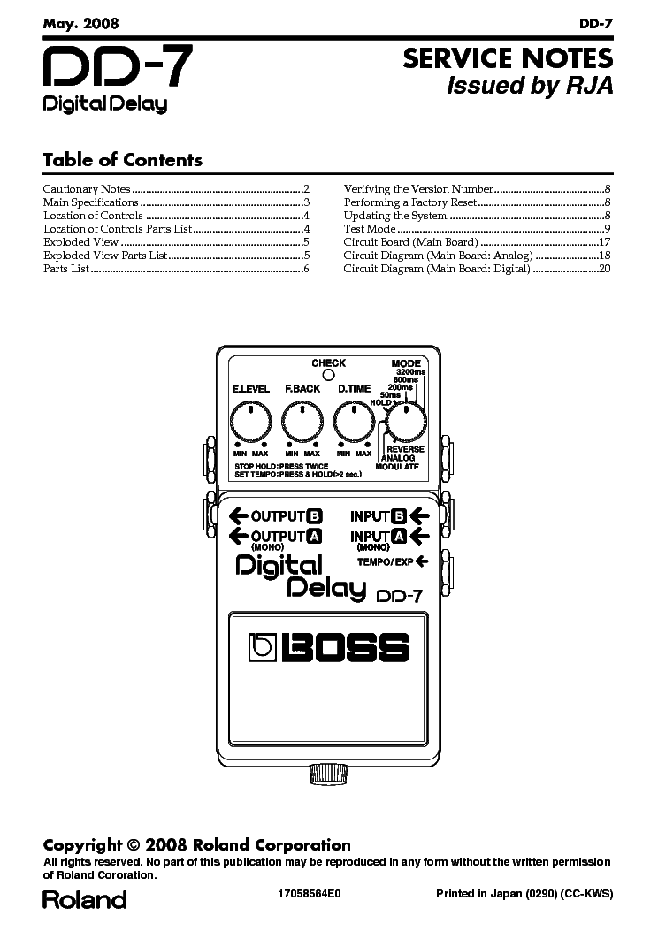 BOSS DD-7 Service Manual download, schematics, eeprom, repair info