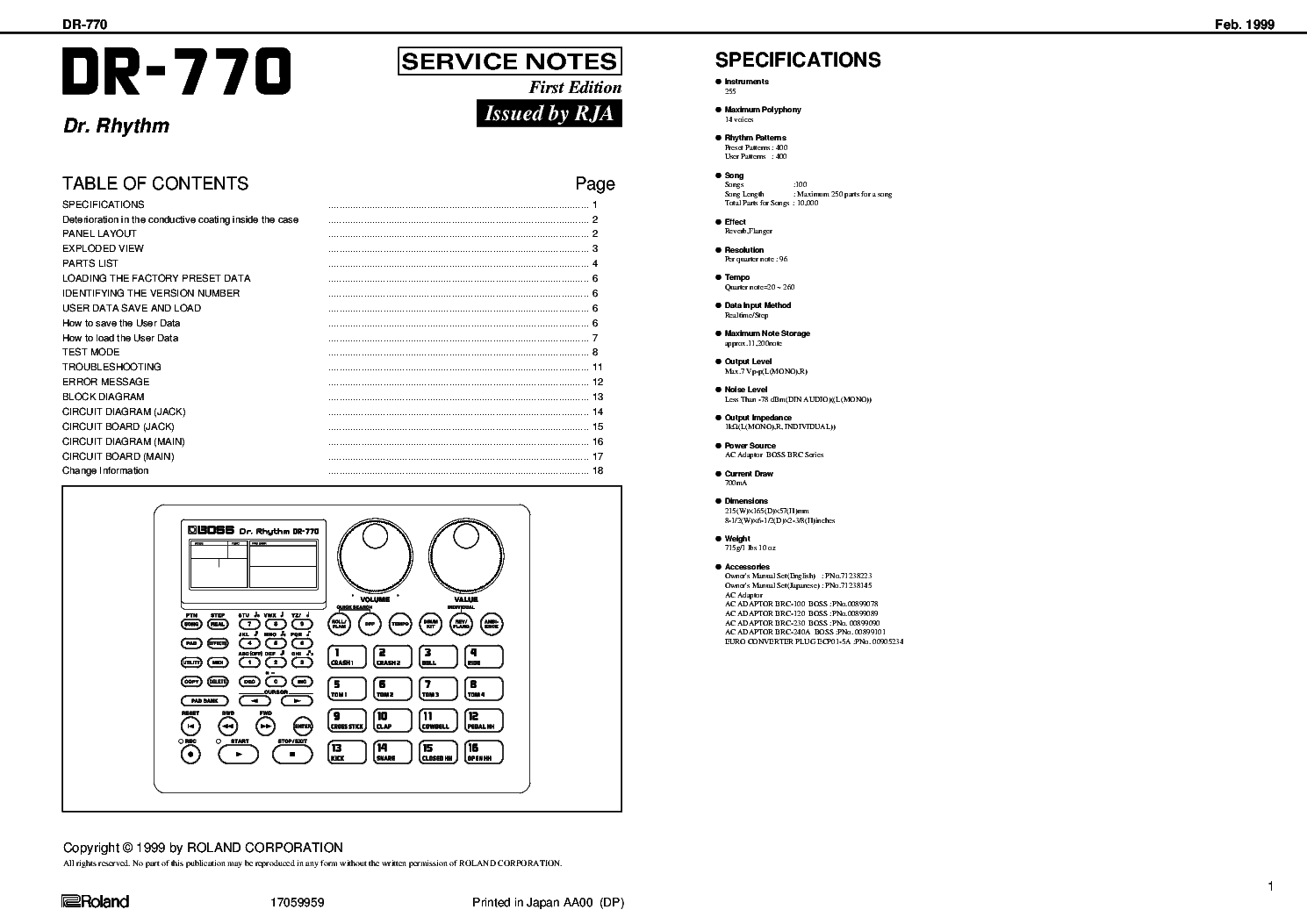 BOSS DR-770 Service Manual download, schematics, eeprom, repair