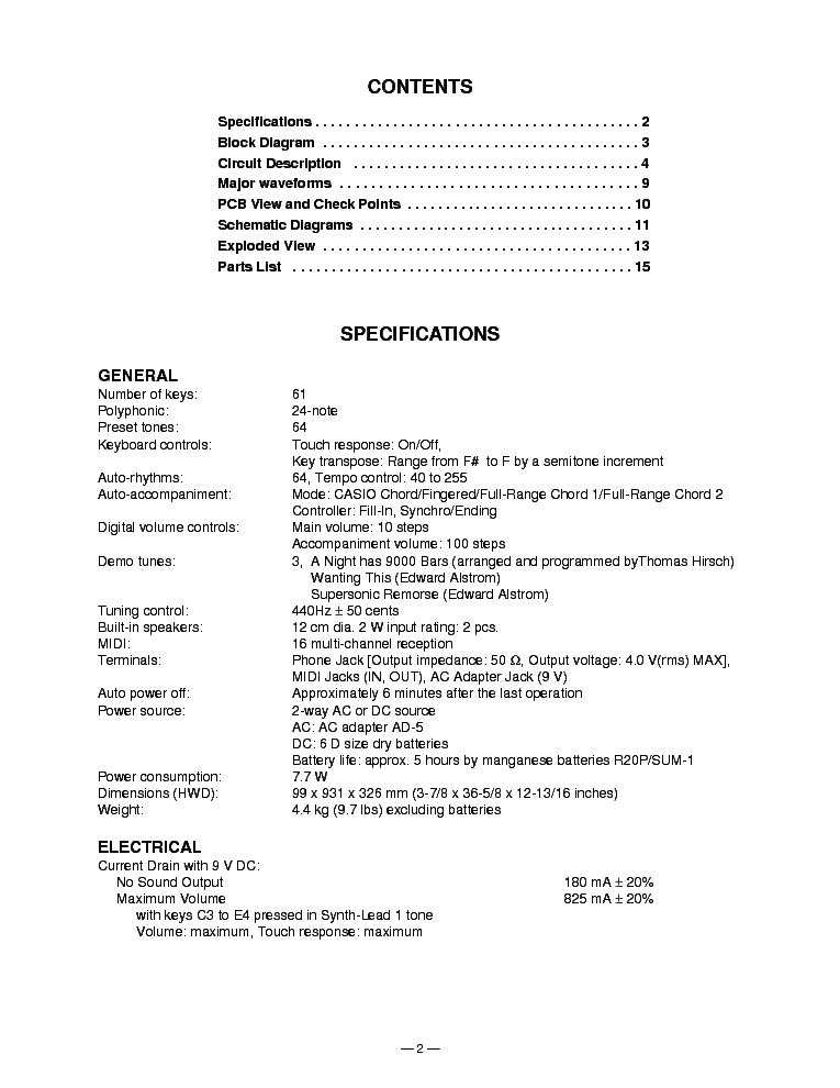 CASIO CTK-530 service manual (2nd page)