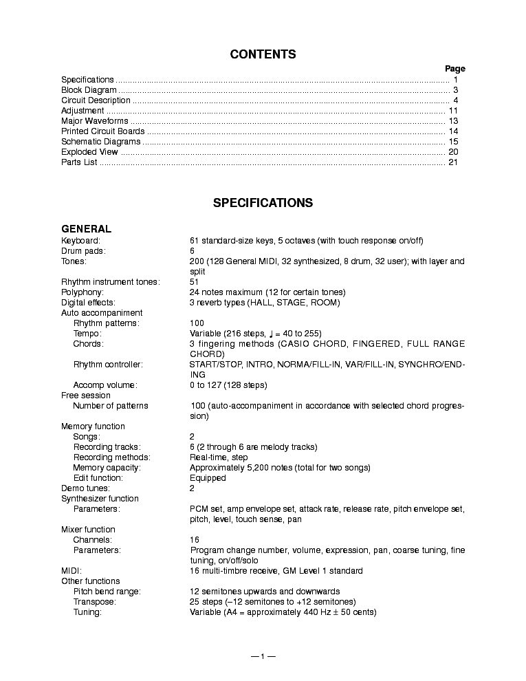 CASIO CTK-601 service manual (2nd page)
