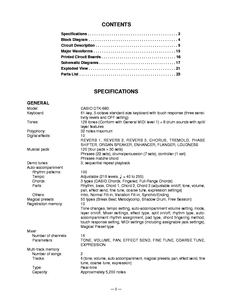 CASIO CTK 680 service manual (2nd page)